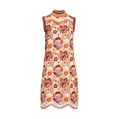 (Women) Burberry FW23 Floral Print Turtleneck Sleeveless Mini Dress Women’s Bright Orange 80015401