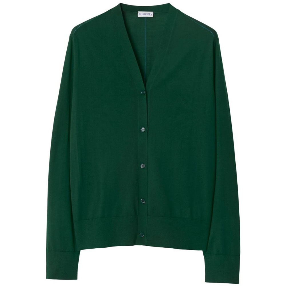 (Women) Burberry FW23 Solid V-Neck Single-Breasted Knit Cardigan Women’s Green Sweater 80835881