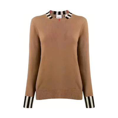 (Women) Burberry FW23 Striped Crewneck Knit Pullover Sweater Women’s Brown 80732091