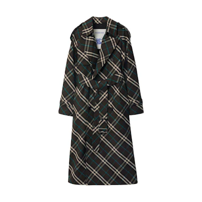 (Women) Burberry FW24 Brown Check Double-Breasted Long-Sleeve Trench Coat. 80956501