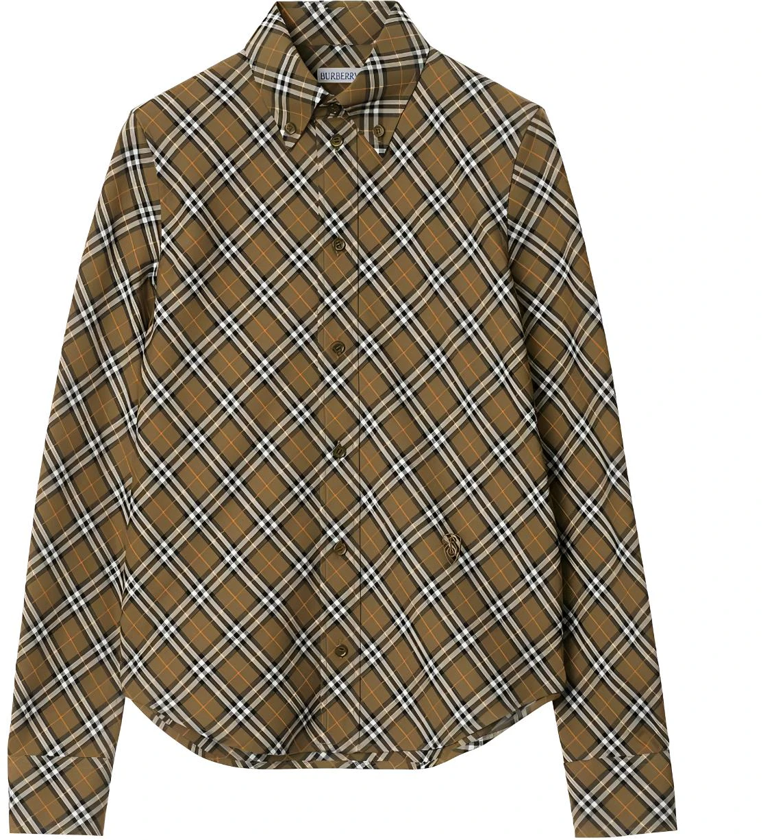 women-burberry-fw-24-check-single-breasted-long-sleeve-shirt-khaki-80982511
