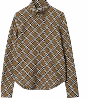 (Women) Burberry FW24 Check Single-Breasted Long Sleeve Shirt Khaki. 80982511 (Women) Burberry FW24 Check Single-Breasted Long Sleeve Shirt Khaki. 80982511