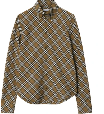 (W) バーバリー FW24 チェック シングルブレスト 長袖シャツ カーキ 80982511 Buy (W) バーバリー FW24 チェック シングルブレスト 長袖シャツ カーキ 80982511