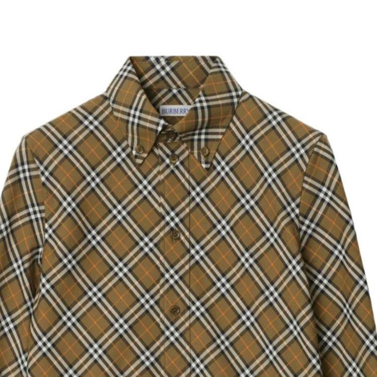 (Women) Burberry FW24  Check Single-Breasted Long Sleeve Shirt Khaki. 80982511 圖 6
