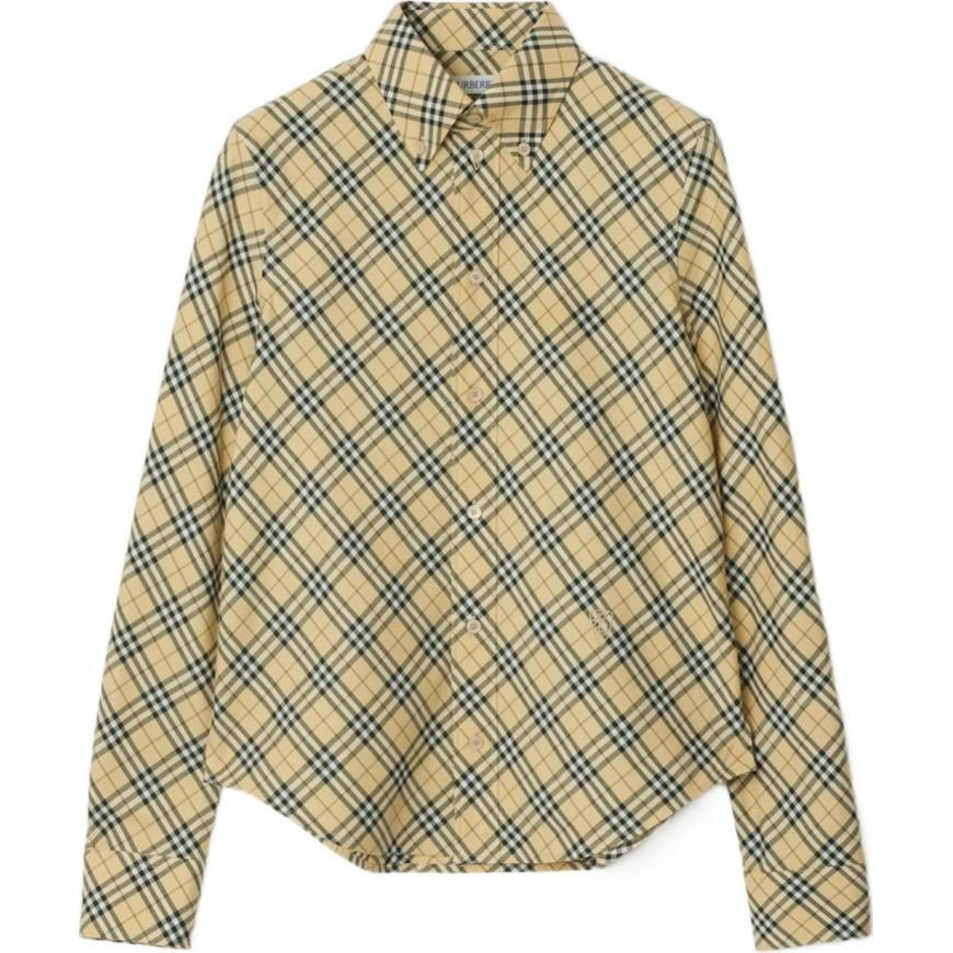 (Women) Burberry FW24  Checkered Print Long Sleeve Beige Shirt 80982551