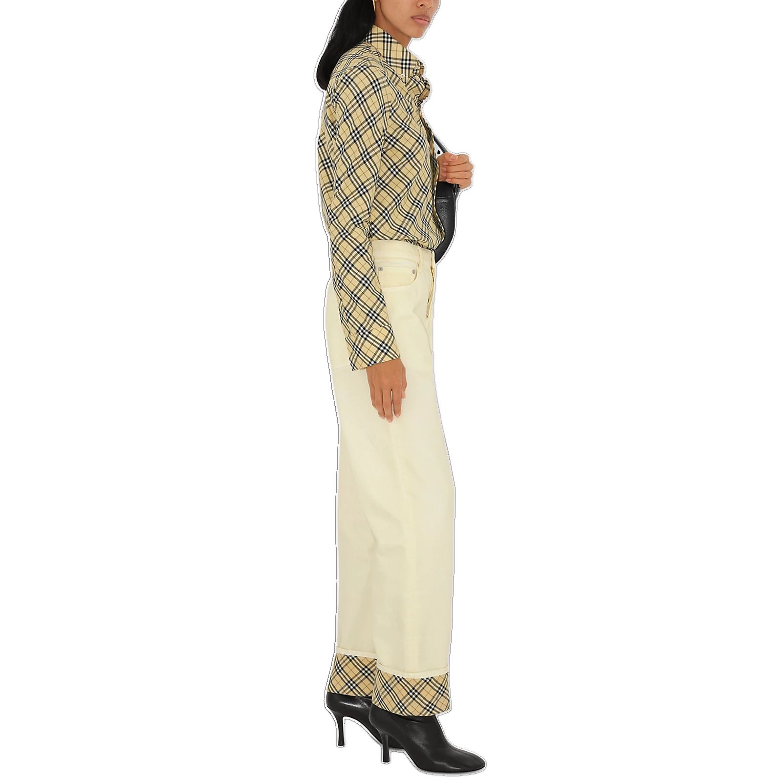 (Women) Burberry FW24  Checkered Print Long Sleeve Beige Shirt 80982551 圖 4