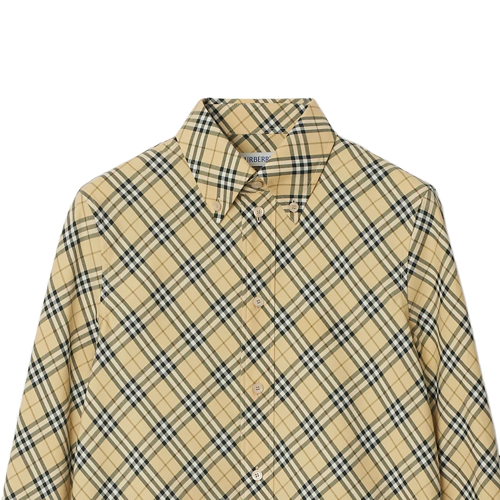 (Women) Burberry FW24  Checkered Print Long Sleeve Beige Shirt 80982551 圖 5