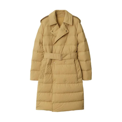 (Women) Burberry FW24 Logo Double-Breasted Quilted Down Coat Beige. 809798611