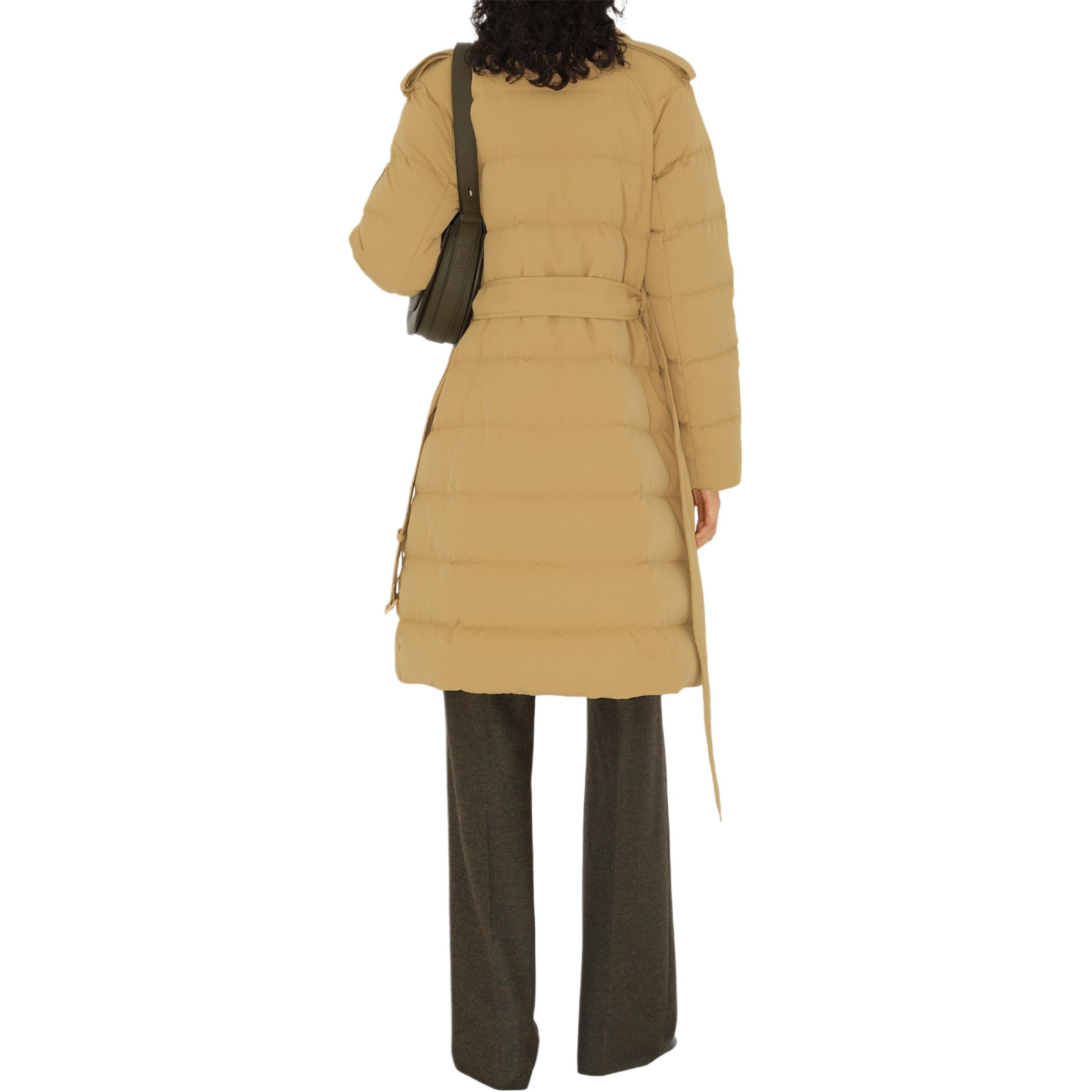 Shop (Women) Burberry FW24  Logo Double-Breasted Quilted Down Coat Beige. 809798611