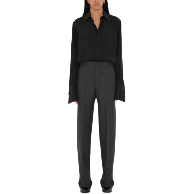 Lookbook (W) Pantalones Casuales Grises Burberry FW24 Sueltos con Bolsillos y Pliegues. 80917141