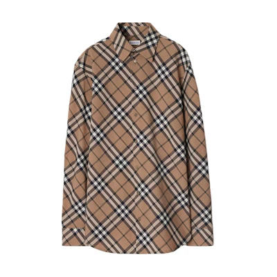 (Women) Burberry FW24 Multi-Color Loose Fit Long Sleeve Button-Up Shirt. 80933141