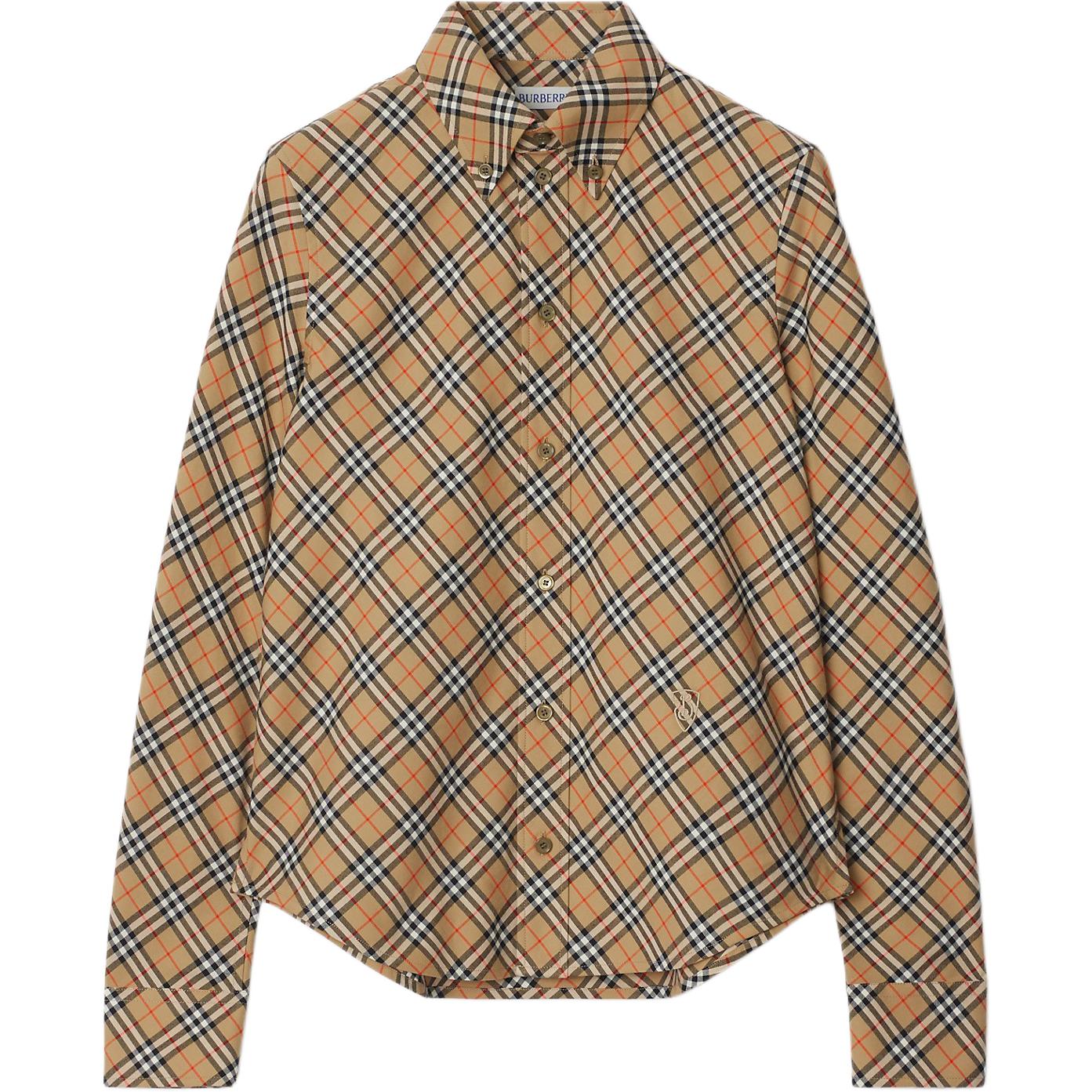 (Women) Burberry FW24  Slim Fit Long Sleeve Check Shirt with Equestrian Logo Beige 80982521 圖 2