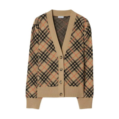 (Women) Burberry FW24 V-Neck Single-Breasted Cashmere Sweater Beige 80986731