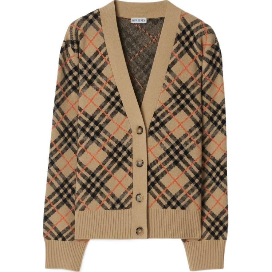 (Women) Burberry FW24  V-Neck Single-Breasted Cashmere Sweater Beige 80986731 圖 2