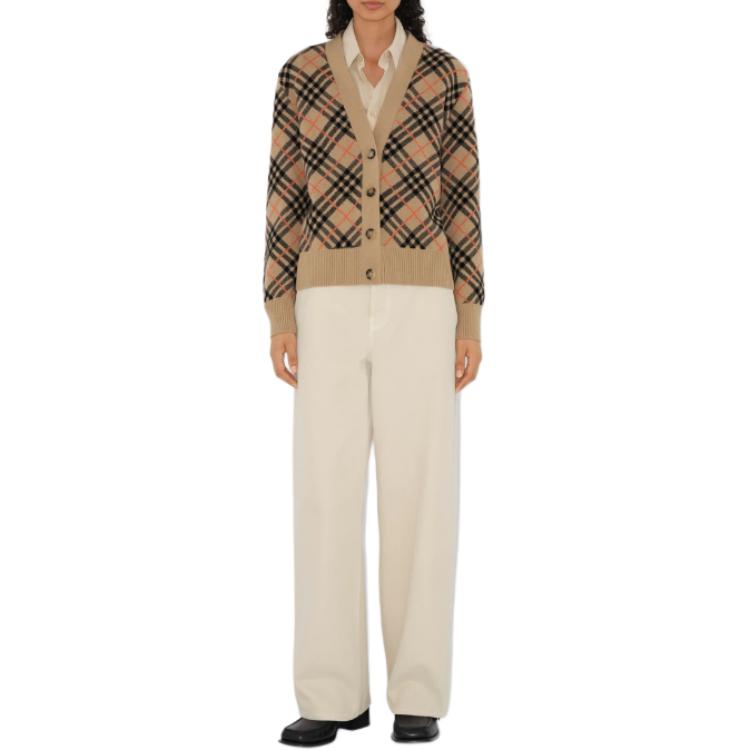 (Women) Burberry FW24  V-Neck Single-Breasted Cashmere Sweater Beige 80986731 圖 3