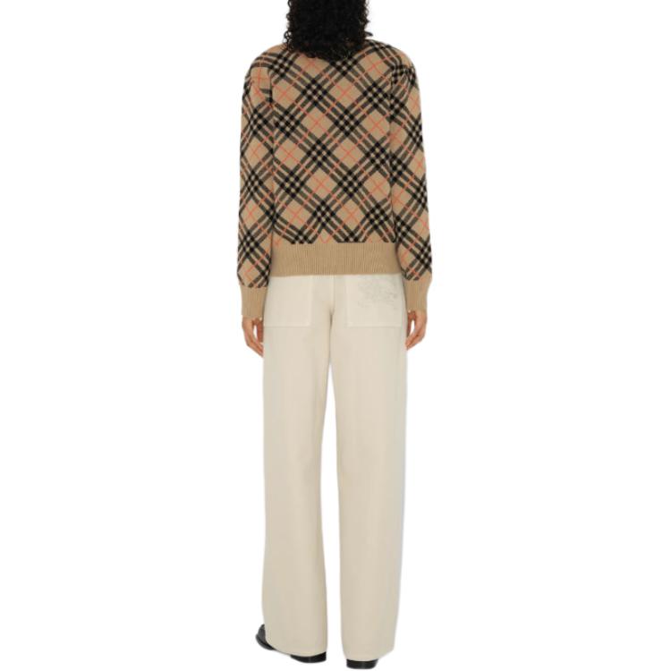 (Women) Burberry FW24  V-Neck Single-Breasted Cashmere Sweater Beige 80986731 圖 4