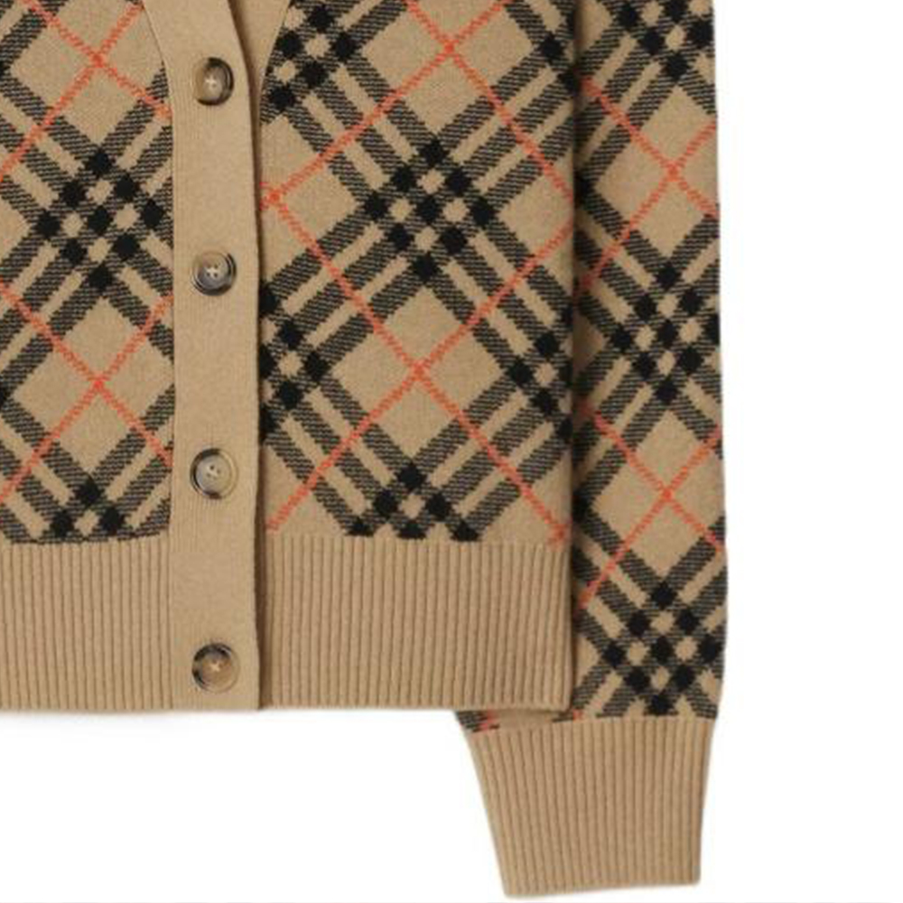 (Women) Burberry FW24  V-Neck Single-Breasted Cashmere Sweater Beige 80986731 圖 7