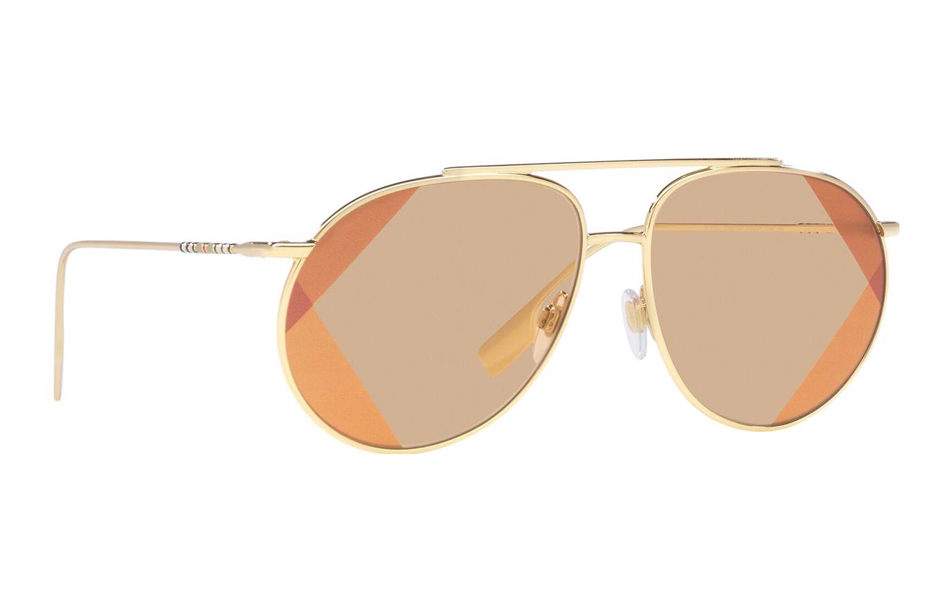 Order (W) Kacamata Aviator Wanita Burberry Gold Metal dengan Detail Garis. BE3138110993