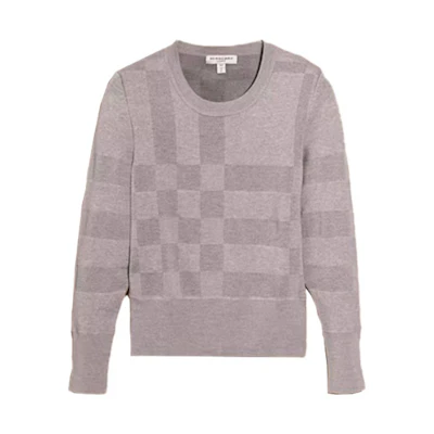 (Women) Burberry Gray Knit Check Crewneck Sweater 40123681