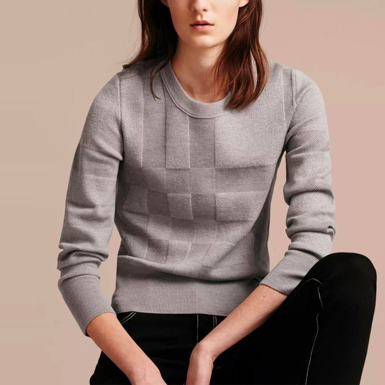 (Women) Burberry Gray Knit Check Crewneck Sweater 40123681 圖 6