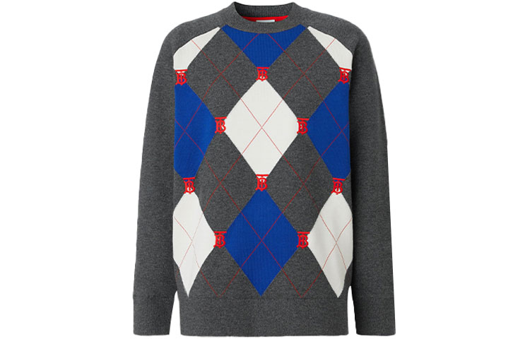 (Women) Burberry Grey Argyle Knit Sweater with Colorblock Design. 80484401 圖 2