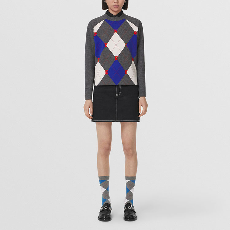 (Women) Burberry Grey Argyle Knit Sweater with Colorblock Design. 80484401 圖 3