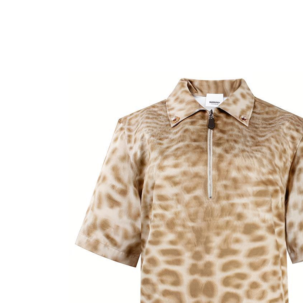 (Women) Burberry Half-Zip Pullover Cotton Leopard Print Shirt Beige 45605151 圖 5