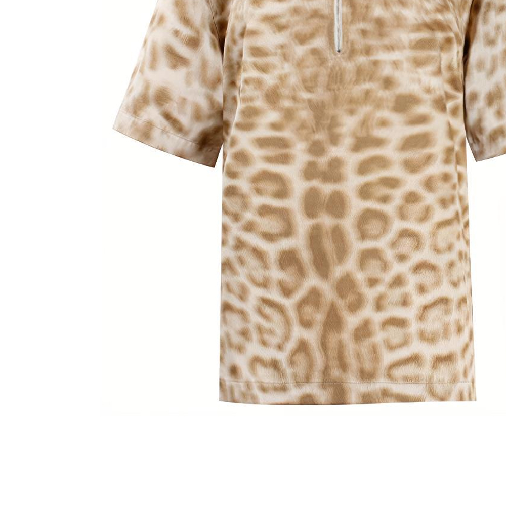 (Women) Burberry Half-Zip Pullover Cotton Leopard Print Shirt Beige 45605151 圖 6