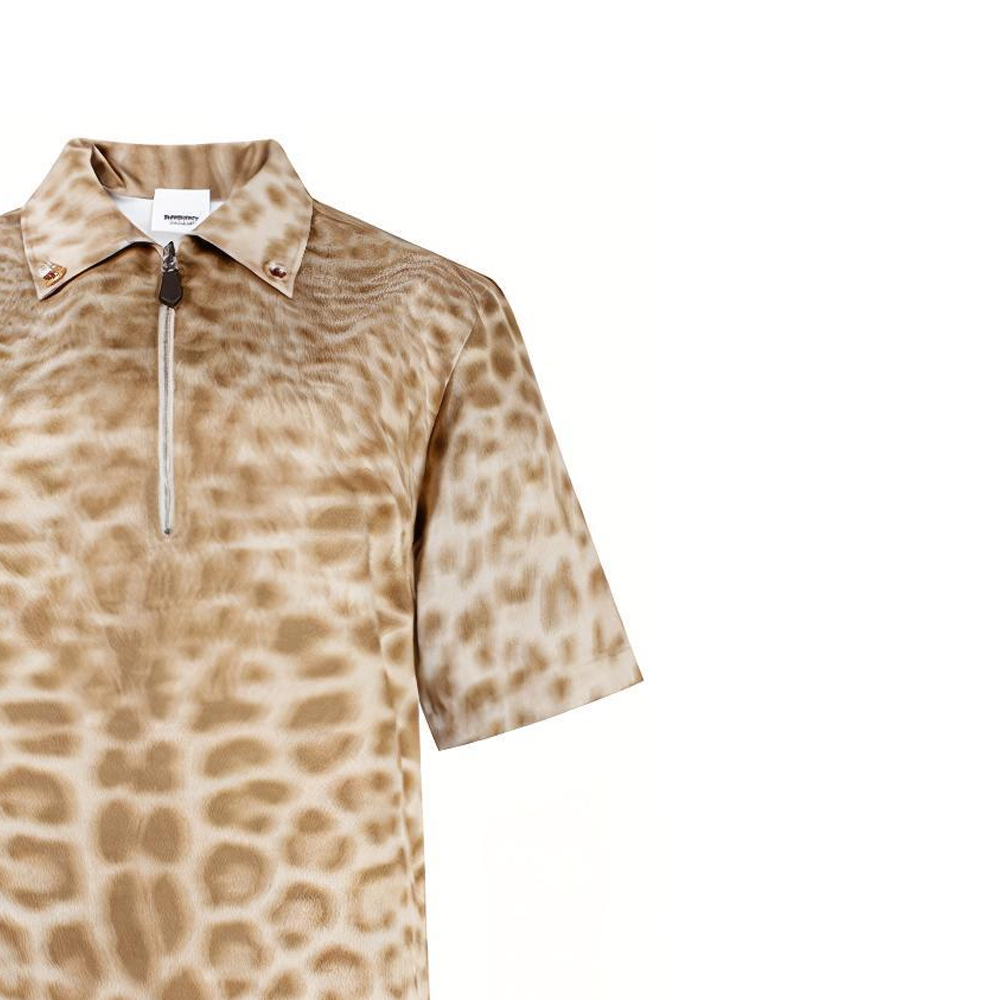 (Women) Burberry Half-Zip Pullover Cotton Leopard Print Shirt Beige 45605151 圖 7