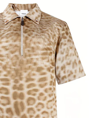 (Women) Burberry Half-Zip Pullover Cotton Leopard Print Shirt Beige 45605151 Sizing (Women) Burberry Half-Zip Pullover Cotton Leopard Print Shirt Beige 45605151