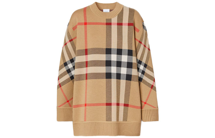 Order (W) Burberry Heritage Beige Check Jacquard Wool Sweater Beige klasik. 80391521