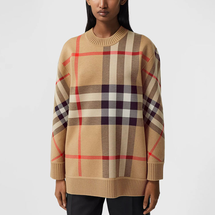 Details for (W) Burberry Heritage Beige Check Jacquard Wool Sweater Beige klasik. 80391521