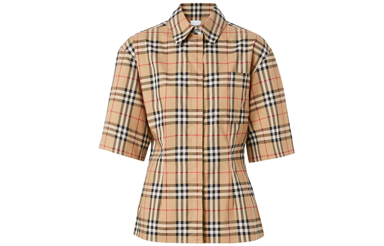 (Women) Burberry Heritage Check Fitted Short-Sleeve Shirt Beige 80258231 圖 2