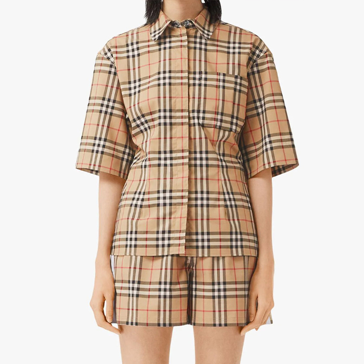 (Women) Burberry Heritage Check Fitted Short-Sleeve Shirt Beige 80258231 圖 3