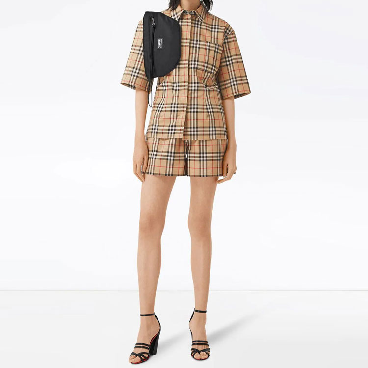 (Women) Burberry Heritage Check Fitted Short-Sleeve Shirt Beige 80258231 圖 5
