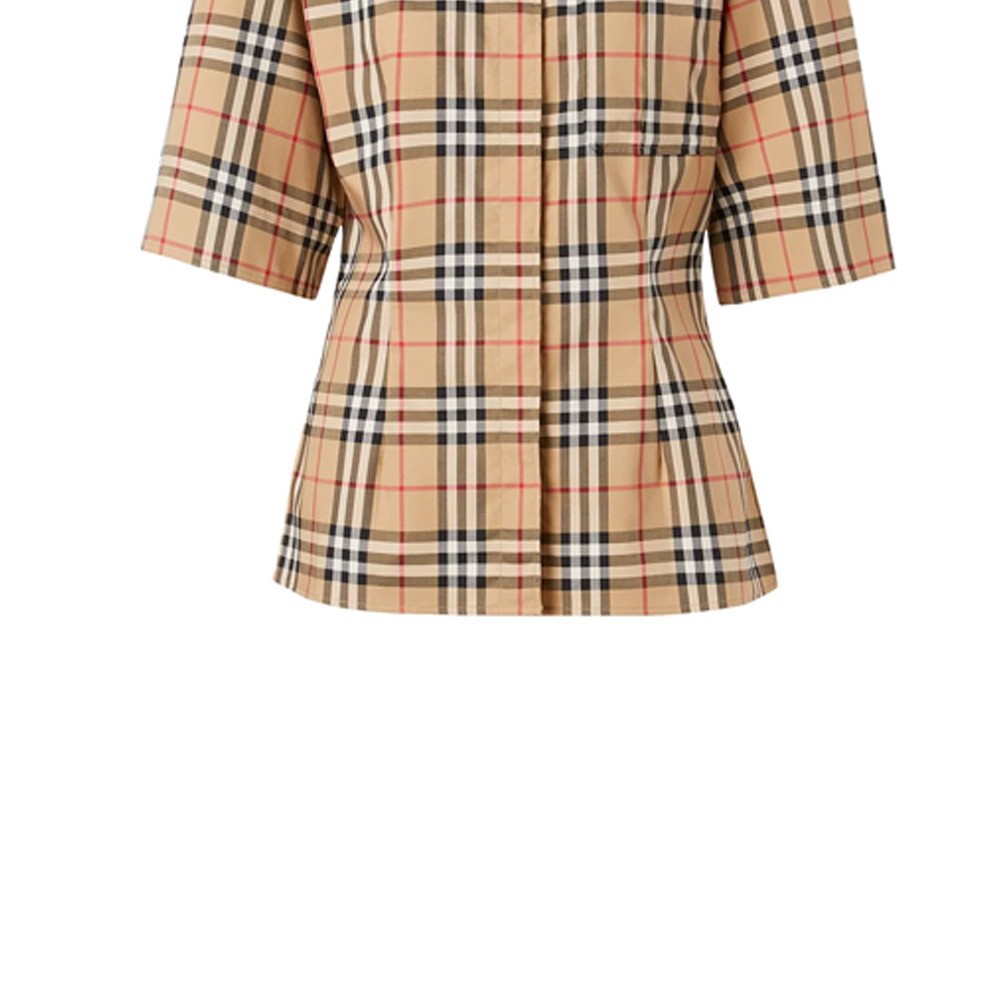 (Women) Burberry Heritage Check Fitted Short-Sleeve Shirt Beige 80258231 圖 7