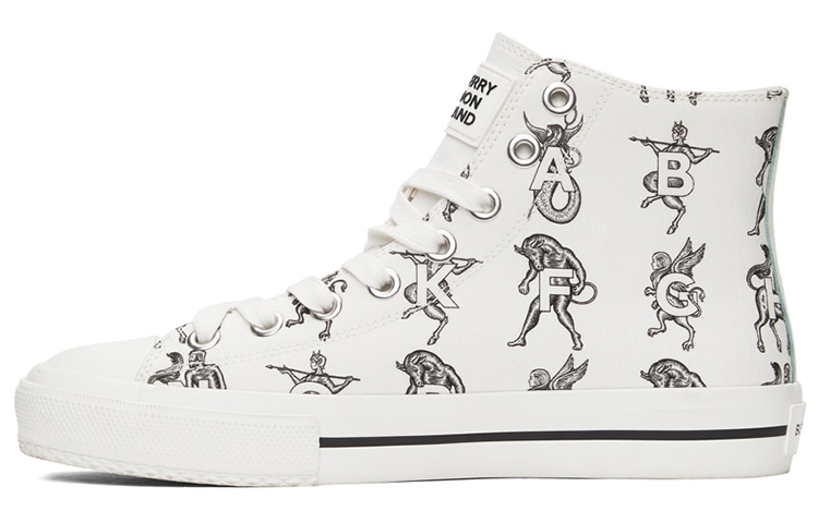 (W) Burberry High-Top Canvas 'Mythical Alphabet White'