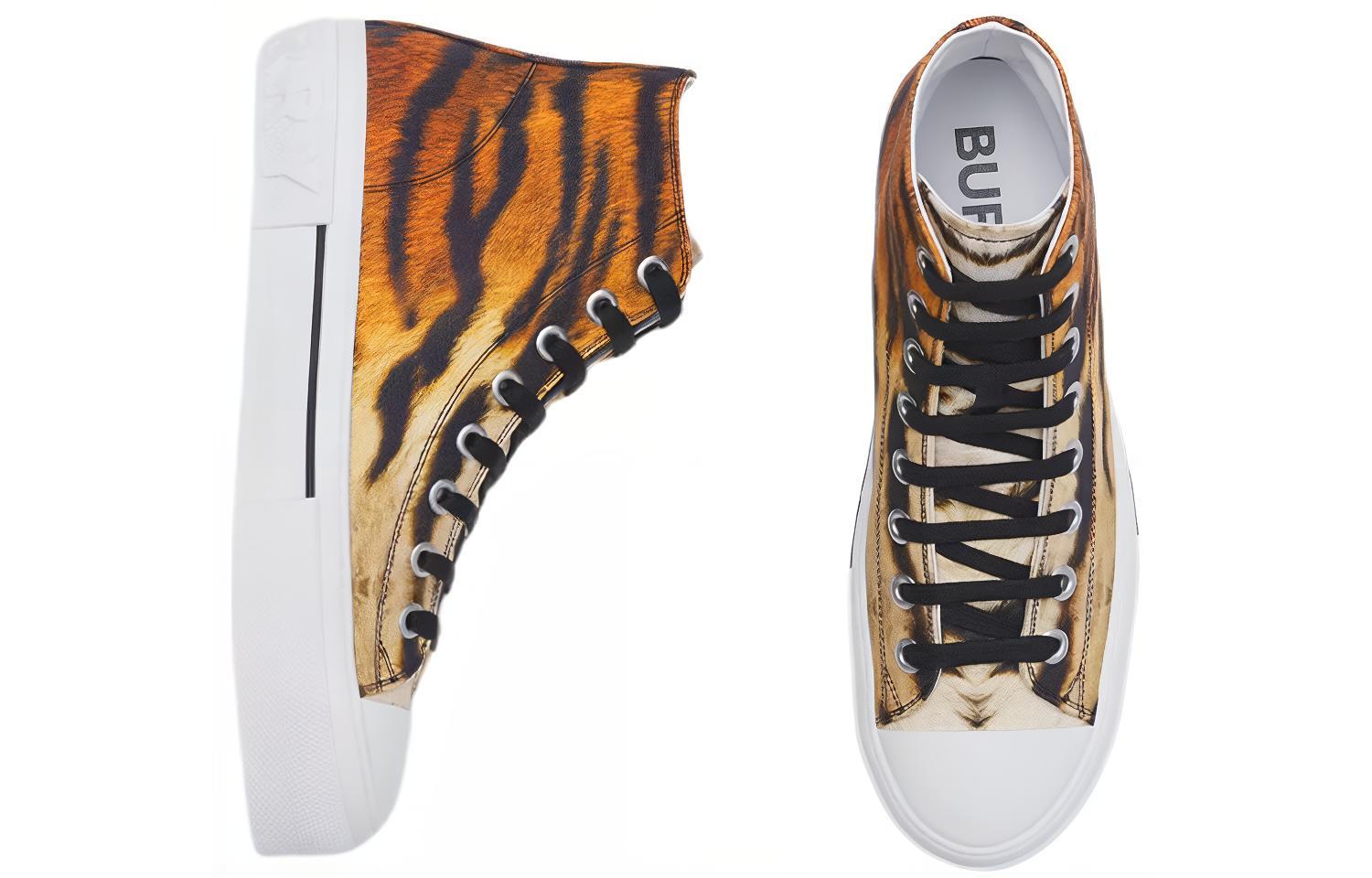 Lookbook Burberry 巴寶莉 虎年系列 虎紋印花棉質 高幫運動時尚板鞋 女款 棕黃色