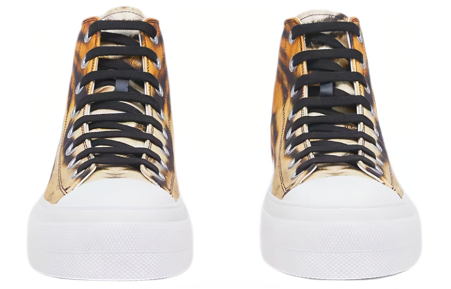 Shop Burberry 巴寶莉 虎年系列 虎紋印花棉質 高幫運動時尚板鞋 女款 棕黃色