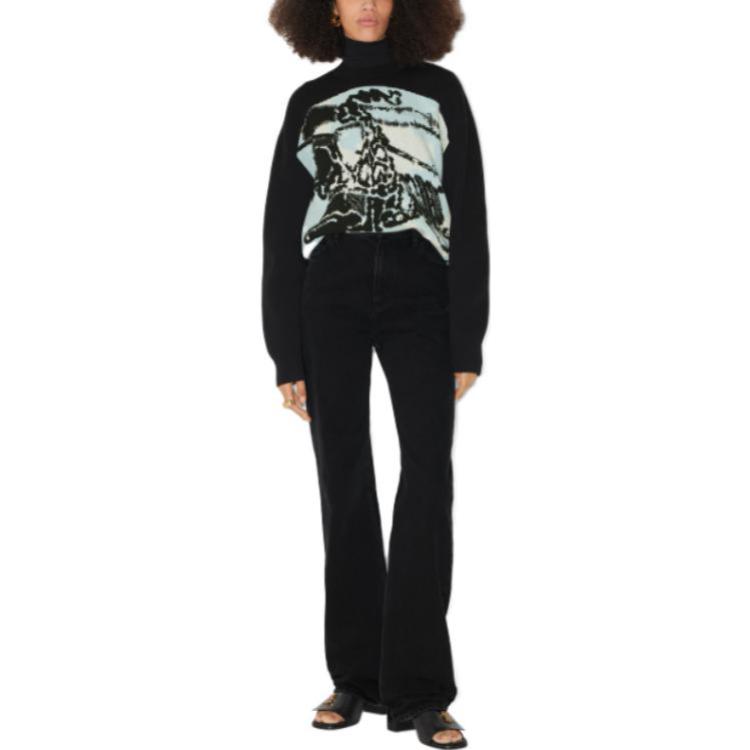 Shop (W) Burberry Celana Jeans Wanita High-Waisted Straight-Leg Kasual - Hitam. 80718881