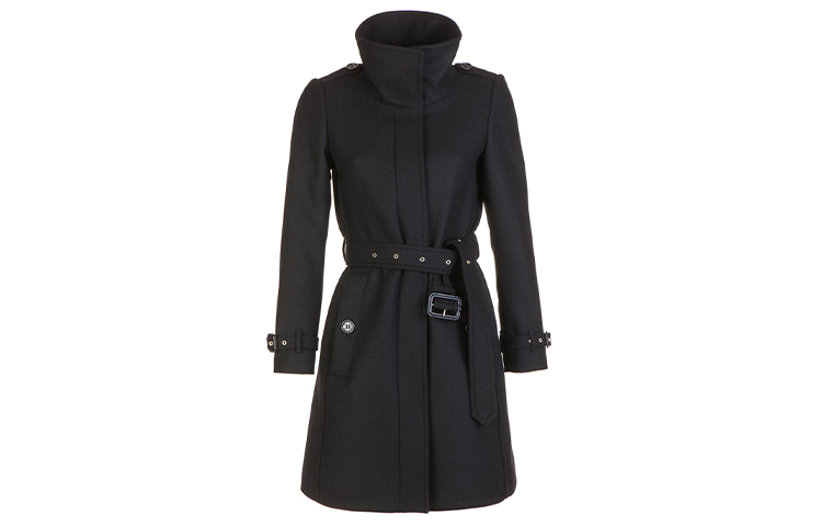 Order (W) Abrigo Negro Largo con Cremallera y Cintura Alta de Manga Larga de Burberry. 40171301