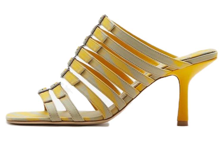 Buy 博柏利 棉質高跟舒適一字拖鞋 10.5公分 女款 獵人黃