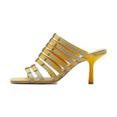 (W) Burberry High Heel Cotton Slides 'Hunter Yellow'