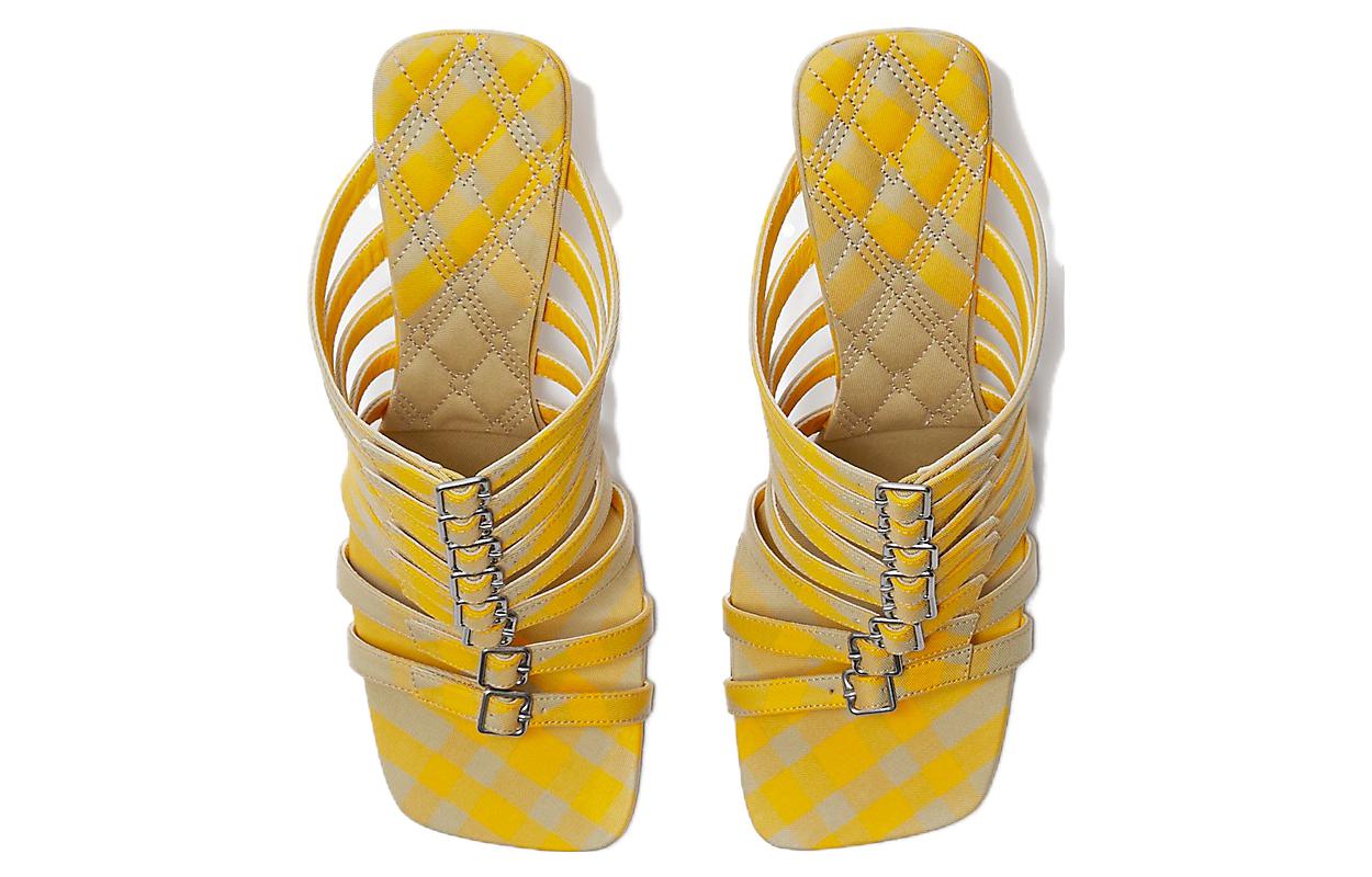 Order 博柏利 棉質高跟舒適一字拖鞋 10.5公分 女款 獵人黃