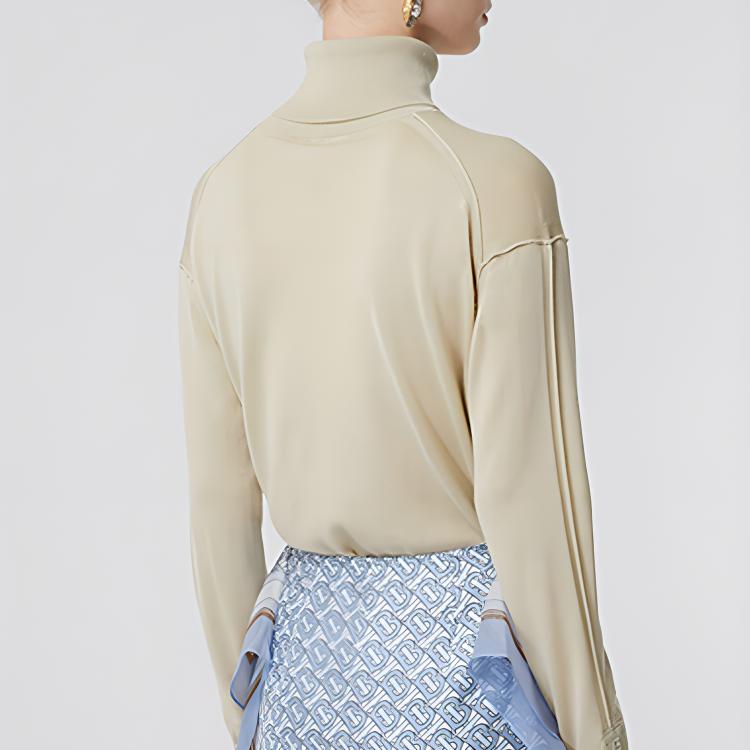 Shop (W) Burberry Baju Sejuk Leher Tinggi Merino Wool Silk Warna Putih Krim. 80191881