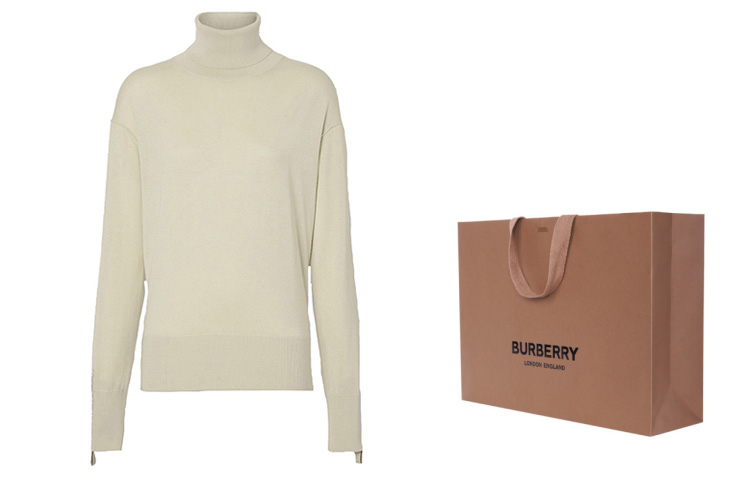 Sizing (W) Burberry Baju Sejuk Leher Tinggi Merino Wool Silk Warna Putih Krim. 80191881