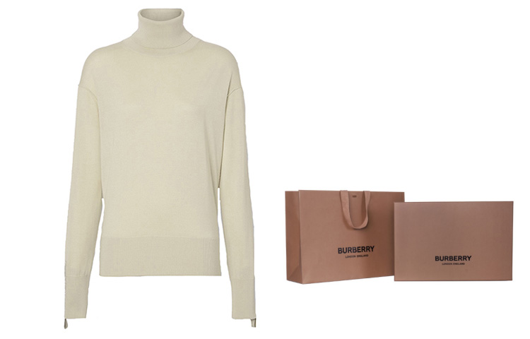 Cheap (W) Burberry Baju Sejuk Leher Tinggi Merino Wool Silk Warna Putih Krim. 80191881