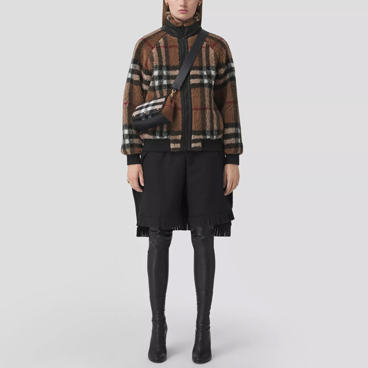 (Women) Burberry High Neck Wool-Blend Check Jacket Birch Brown. 80444121 圖 3