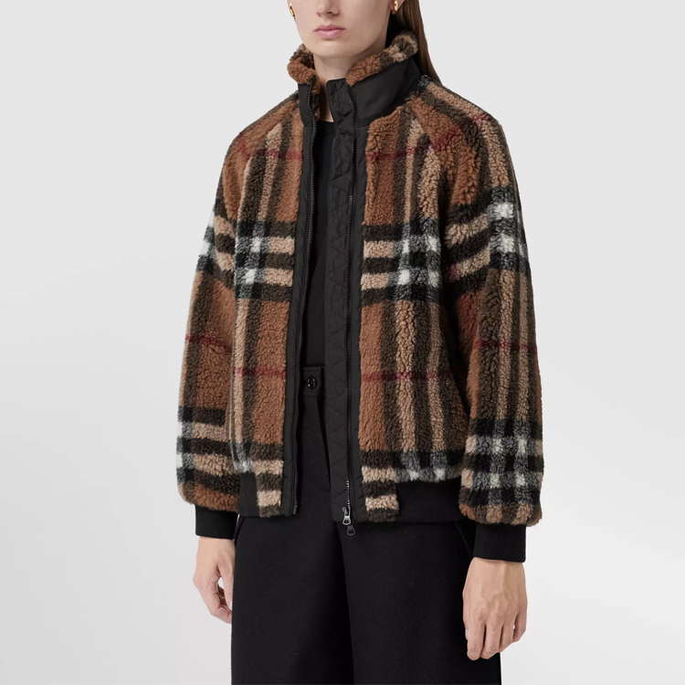 (Women) Burberry High Neck Wool-Blend Check Jacket Birch Brown. 80444121 圖 5