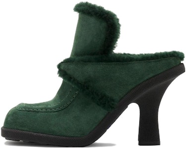 博柏利 高地绒面方头套脚高跟包头拖鞋 9厘米 女款 绿色 Buy 博柏利 高地绒面方头套脚高跟包头拖鞋 9厘米 女款 绿色